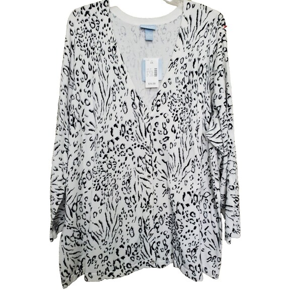 Liz & Me 100% Cotton Animal Print Button-Up Cardigan Tunic Size 4X 30/32W NWT - Picture 1 of 6
